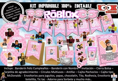 Kit Imprimible Roblox Niña Avatars Pink And Lila 100% Editable