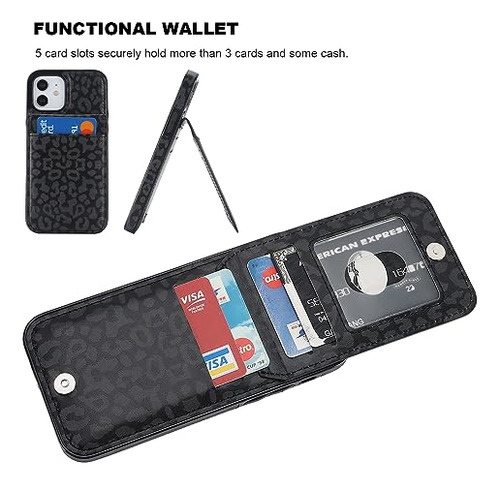 Funda Cartera Para iPhone 12 And iPhone 12 Pro Negro Leopard