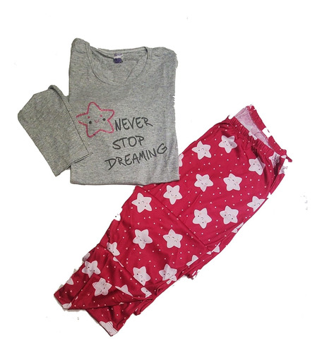 Pijama Florcitas Never Stop. Invierno Mujer, Pantalon Y Reme