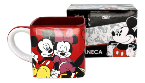 Caneca 300ml Cubo Mickey E Minnie De Cerâmica