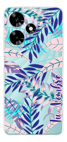 Funda Para Infinix Para Mujer Hojas Azules Con Tu Nombre