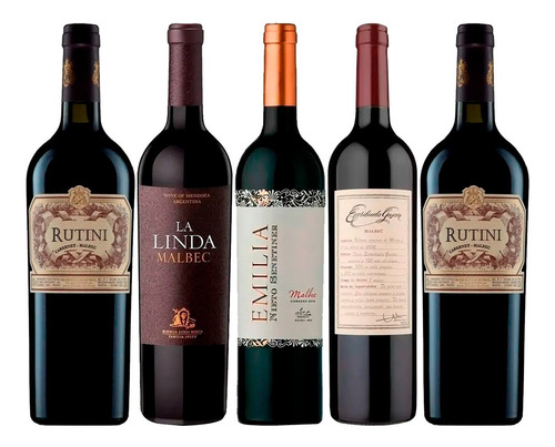 Combo X5 Vinos Premium Rutini La Linda Emilia Alaris