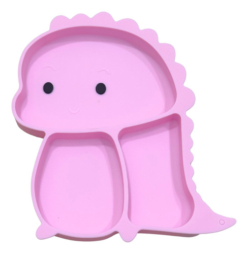 Plato Silicona Bebé 3 Divisiones Anticaida Con Ventosas Rosa Dinosaurio
