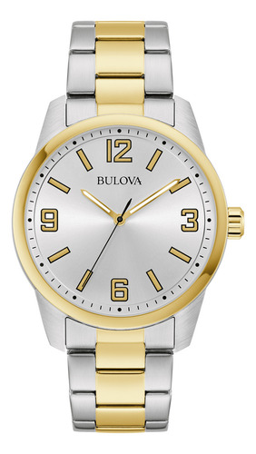 Reloj Bulova Mujer 98a316 Correa Bitono Plateado/dorado Bisel Dorado Fondo Plateado