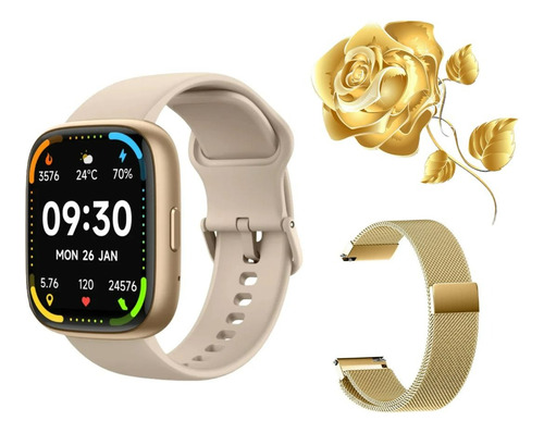 Smartwatch Dourado Feminino Com Strava, Gps E Tela Amoled Dourado Bege