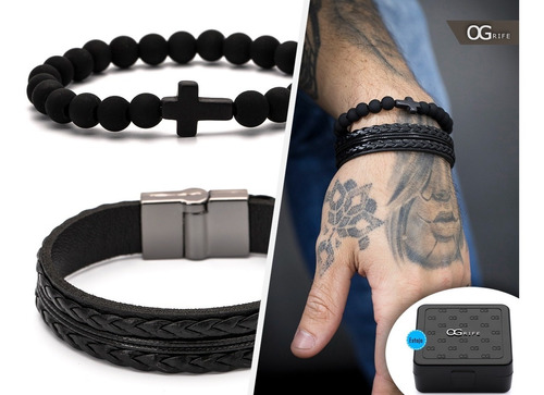 Combo 2 Pulseira Bracelete Masculino Ogrife J-214 Couro