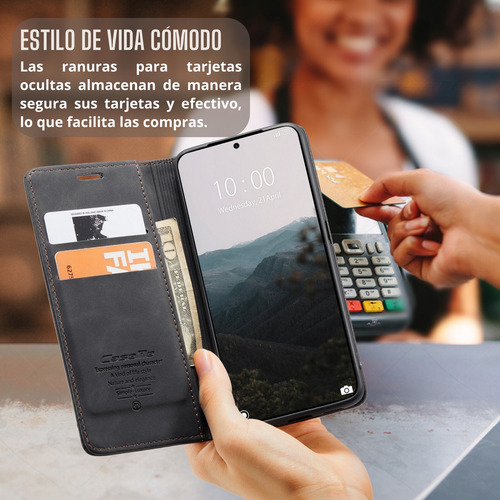 Funda Para Galaxy A50 Con Mica Varios Modelos Antigolpes Marrón Cartera Caseme