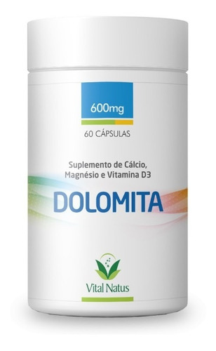 Dolomita D - Calcio, Magnésio, Vitamina D - 60 Caps 100% Nat Sabor Sem Sabor