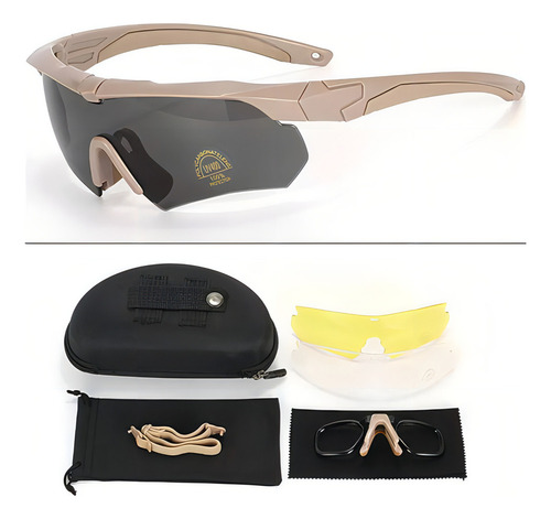 . 3 Lentes Táticas Militares Mica + Acessórios, Cor Cáqui