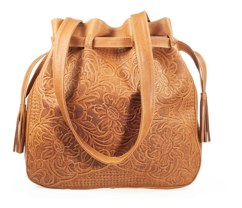 Imagen 4 de 6 de Bolso D Piel Con Grabado Tipo Cincelado Bolsa Dama Artesanal