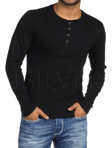 Camiseta Henley Slim Fit Ml - 5 Cores -compre 3 Frete Grátis