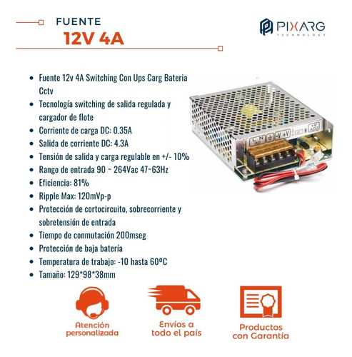 Imagen 2 de 6 de Fuente Metalica 12v 4a Ups Switching Ups Carg Batería Gralf Camaras