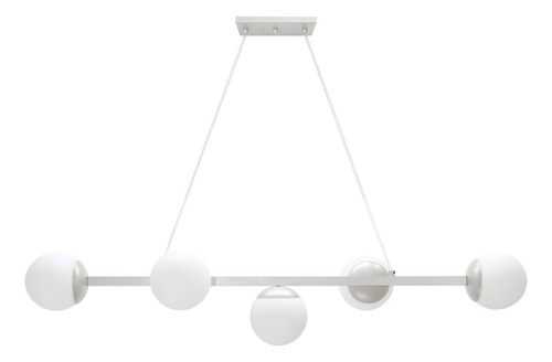 Pendente Luminalux 100cm Retangular 5 Globos Linear Plx5009 Estrutura Branco