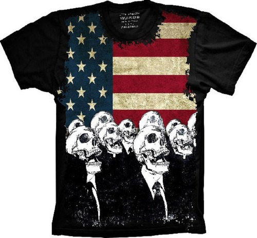 Camiseta Plus Size Bandeira Estados Unidos - Eua - Caveiras