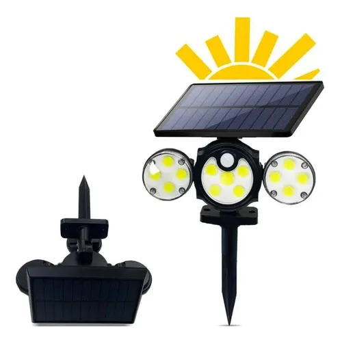Aplique Luz Solar Foco Triple Cabezal Sensor De Movimientos