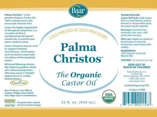 Aceite De Ricino Baar Organic Prensado En Frío 946 Ml Para L