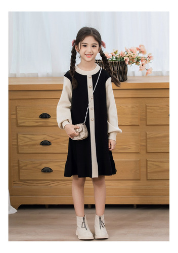 Vestido For Niñas/vestido De Suéter Con Falda De Fondo De