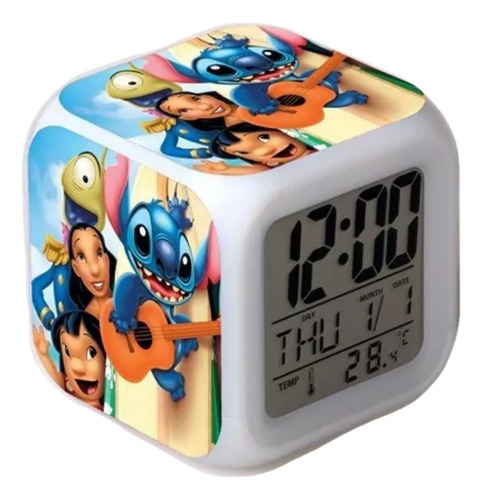 Reloj Alarma Digital Lcd Temperatura Cubo Luz Cambia Colores