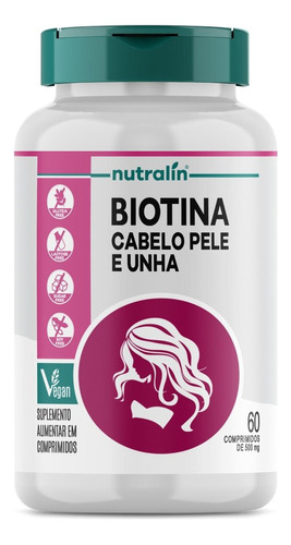 Biotina Vegana 60 Comp Nutralin Para Cabelos Pele E Unha