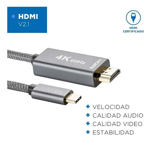 Cable Adaptador Usb C A Hdmi V2.1 4k 60hz Trenzado Oro 2mt