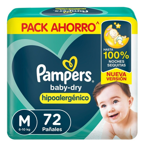 Pañales Pampers Baby-dry M X 72 Un Pack Ahorro