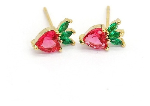 Mini Aros Frutilla Zarcillos Frutas Baño De Oro 18k