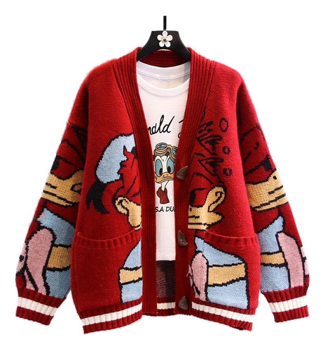 Cardigan Versátil De Moda Punto Dibujos Animados Para Mujer