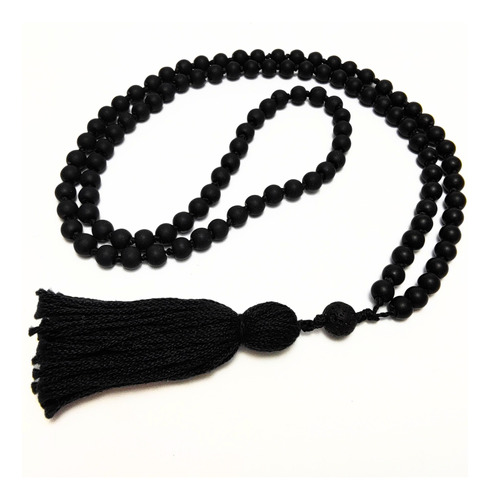 Japa Mala Collar Rosario Hindú 108 Cuentas De Piedra Negra