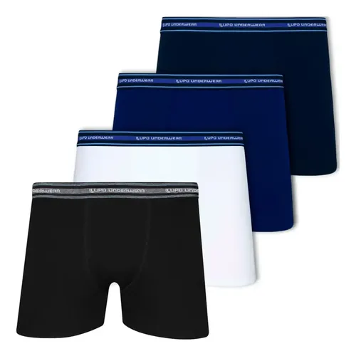 Kit 4 Cuecas Boxer Lupo Algodão 1 Branca 1 Marinho 1 Azul 1 Preta G