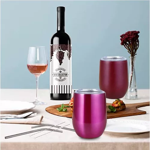 TDYDDYU Paquete de 6 vasos de vino de acero inoxidable de 12 onzas con  tapa, vaso de vino de doble p…Ver más TDYDDYU Paquete de 6 vasos de vino de