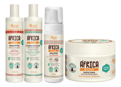 Kit Apse África Baobá Shampoo Condicionador Mousse Mascara