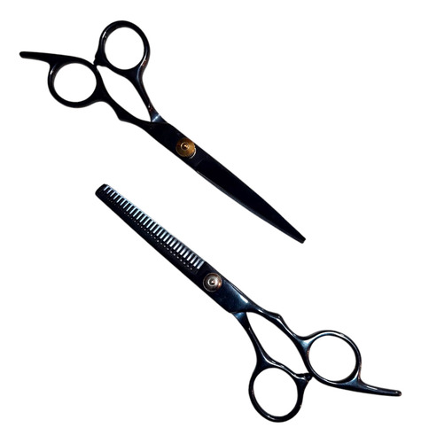 Set Kit Tijeras Profesional Corte Pulir Entresaca Peluqueria Negro