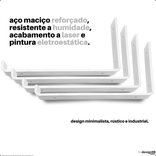 10cm - Mão Francesa Cantoneira Branca Invertida - Rio Design99 - Ferro Aço Suporte Para Prateleira Reforçada Resistente Industrial Madeira Bancada Estante S62