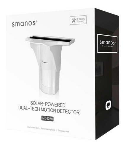 Imagen 3 de 4 de Detector Pir De Movimiento Solar Smanos Md9260 Sensor 8mts