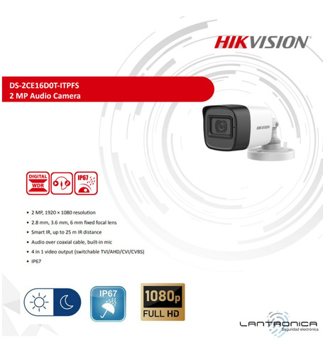 Imagen 5 de 9 de Camara Seguridad Bullet Hikvision 2mp Full Hd Microfono