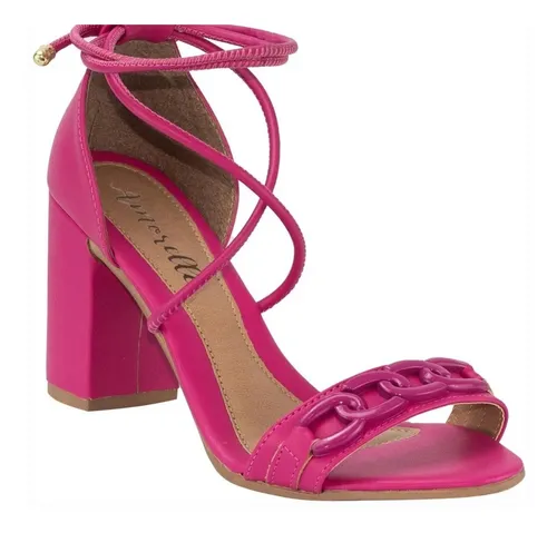 Sandalia Gladiadora Blogueira Salto Grosso Alto Pink