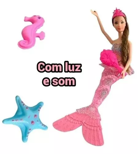 Boneca Barbie Sereia C/ Luz Arco-íris Cauda Acende Na Água