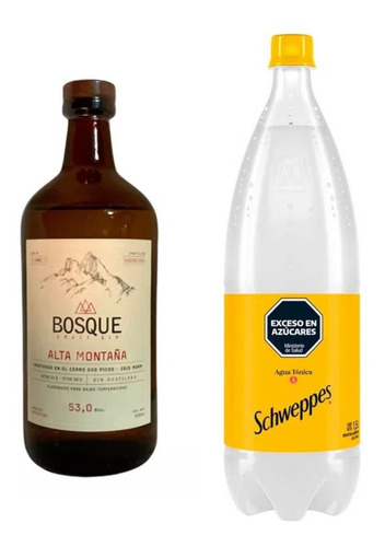 Gin Bosque Alta Montaña 500ml + Agua Tonica Schweppes 1,5 L