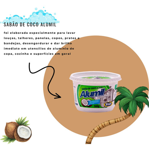 Kit 12 Sabão Pasta Brilho Alumil Coco 500g Desengordura Stat