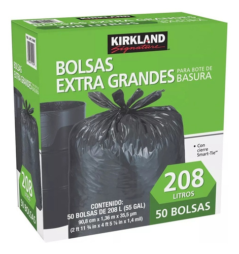 100 Bolsas Plástico Negra Basura Contenedor 208 Lts Kirkland
