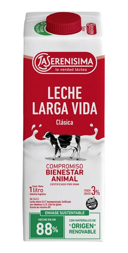 Leche La Serenisima Clasica Larga Vida X 1 L 3% Entera X 12u