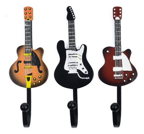 Kungyo Ganchos Decorativos Con Forma De Guitarra Vintage Par