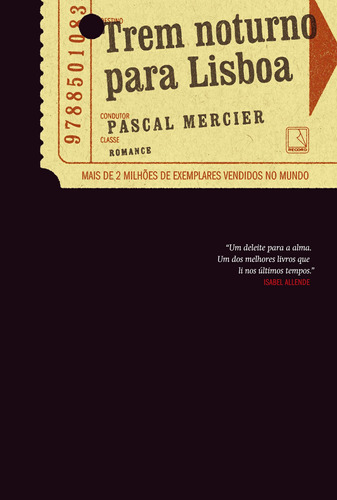 Trem noturno para Lisboa, de Mercier, Pascal. Editora Record Ltda., capa mole em português, 2009