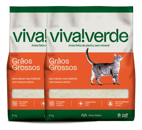 Areia Higiênica Para Gato Viva Verde Grãos Grossos 8kg (2un)