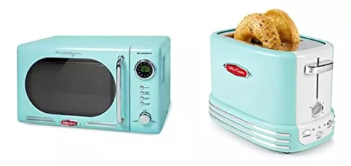 Nostalgia Horno microondas retro compacto para encimera, 0.7 pies cúbicos,  700 vatios con pantalla digital LED, bloqueo para niños, interior fácil de