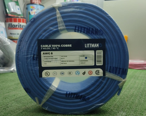 Cable Marca Littman Thhn/thwn #8 Azul