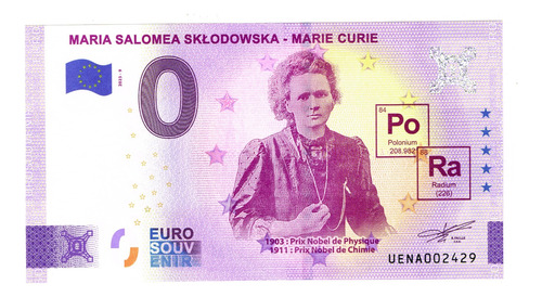 Billete 0 Euros Souvenir, Maria Curie, Francia 2023