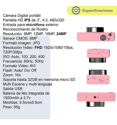Imagen 5 de 5 de Cámara Digital Vak Cdr1 Lcd 3' 24mp Video Efectos Pc
