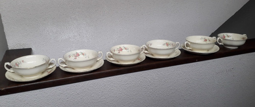 Antiguo Duo Consome Taza 2 Asas Plato Porcelana Grindley C/u