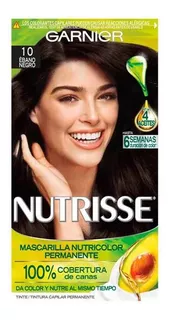 Kit Tintura Garnier Nutrisse regular clasico Mascarilla nutricolor permanente tono 10 ébano negro para cabello